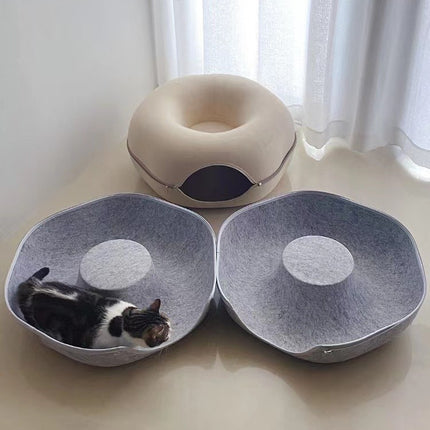 Cross-border Wholesale Donut Felt Cat Nest Winter Warm Closed Cat Tunnel Avoidance House Four Seasons Universal Cat Nest