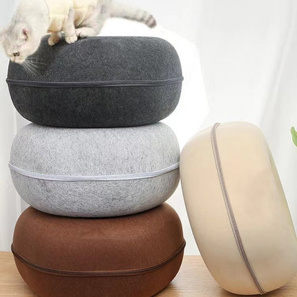 Cross-border Wholesale Donut Felt Cat Nest Winter Warm Closed Cat Tunnel Avoidance House Four Seasons Universal Cat Nest