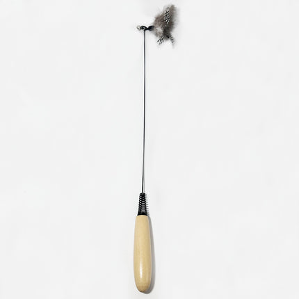 CFA Class Wooden Handle Cat Tease Stick Feather Bell Removable Replacement Head Cat Toy Durable Scratch Resistant Pet Toy