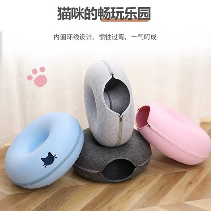 Cross-border Wholesale Donut Felt Cat Nest Winter Warm Closed Cat Tunnel Avoidance House Four Seasons Universal Cat Nest